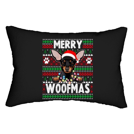 Chihuahua Christmas Lights Dog Lovers Xmas Pajama Lumbar Pillows