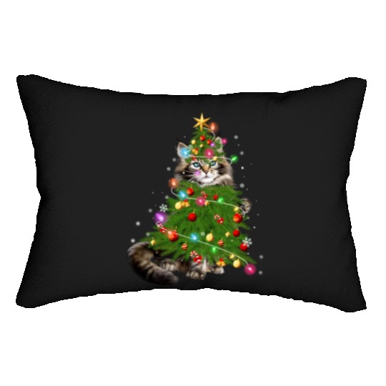 Cat Maine Christmas Tree Holiday Cat Lovers Xmas Lumbar Pillows