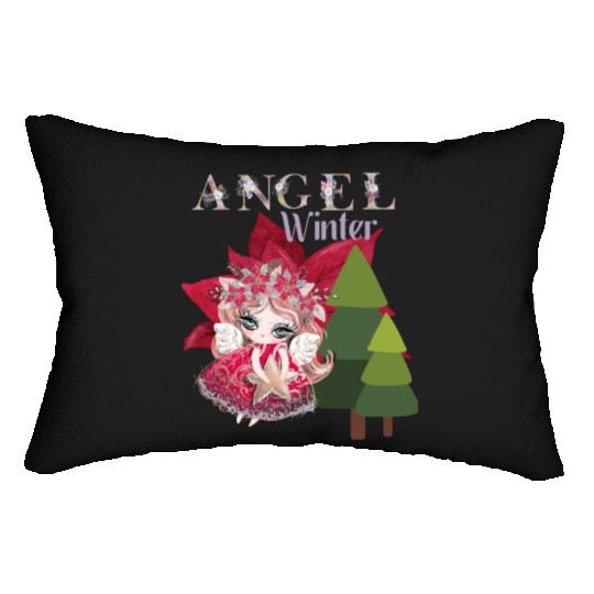 Winter Angel Christmas Tree Poinsettia Lumbar Pillows