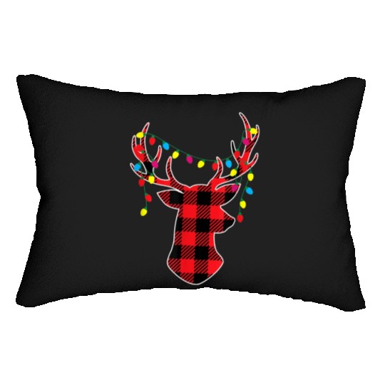 Red Black Christmas Buffalo Plaid Deer Lumbar Pillows