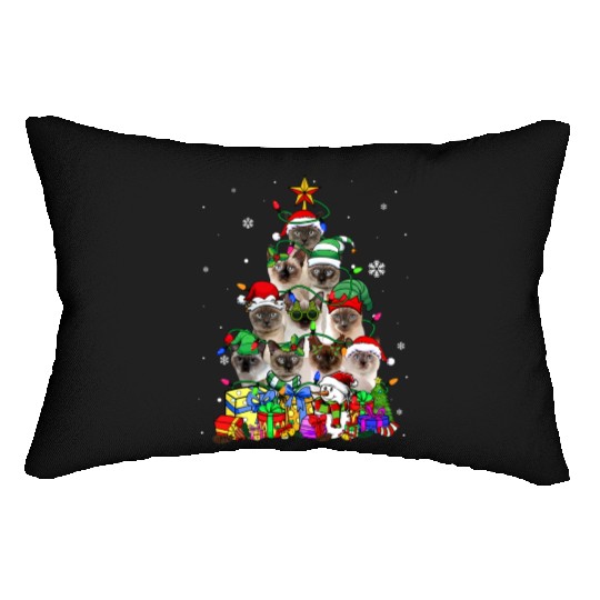 Cat Lover Funny Siamese Tree Christmas Light Lumbar Pillows