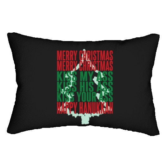 Merry Christmas Kiss My Ass Funny Hanukkah Tree Lumbar Pillows