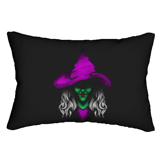 Evil Witch With Green Skin And Purple Hat For Lumbar Pillows