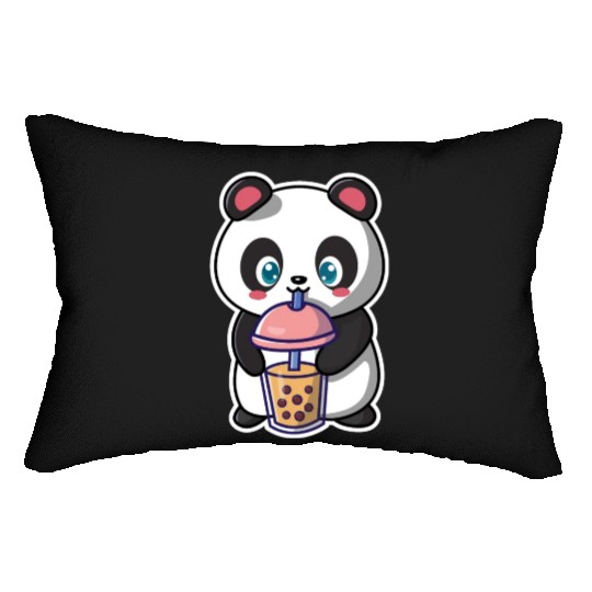 Panda Bear Boba Milk Tea Funny Bubble Tea Lovers Lumbar Pillows