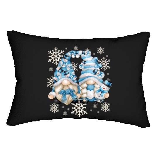 Funny Snowman Gnomies With Snowflakes Cute Winter Lumbar Pillows