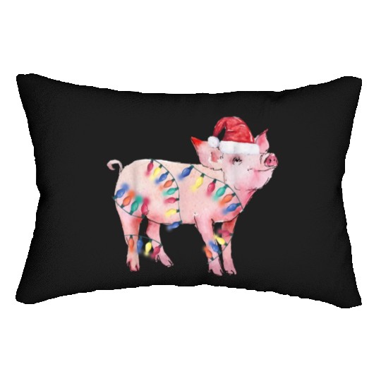 Santa Pig Christmas Lights Pig Lover Christmas Lumbar Pillows