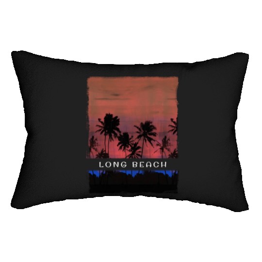 Long Beach California Vacation Souvenir Palm Tree Lumbar Pillows