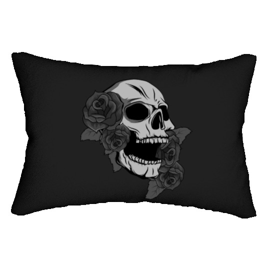Black Skull Roses Aesthetic Goth Gothic Lumbar Pillows