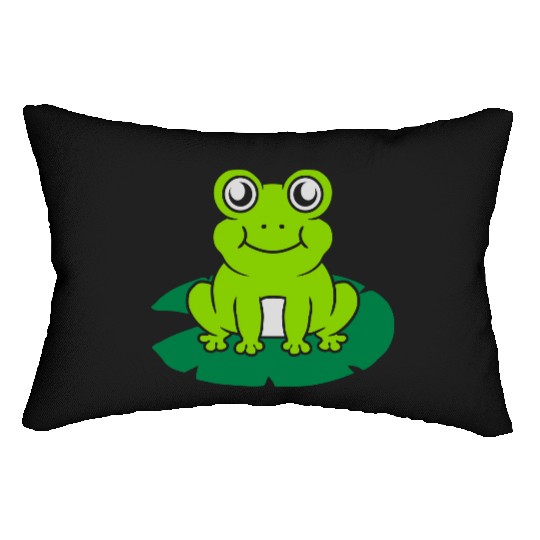 Cute frog sitting water lily Lumbar Pillows