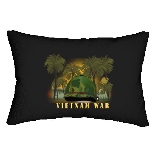 Vietnam Era Helmet Cover - Band - Front - War is H Lumbar Pillows