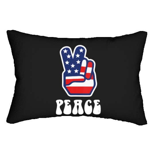Womens Peace Sign US Flag Stars Stripes Hippie Lumbar Pillows