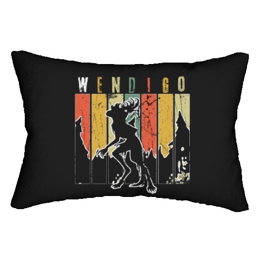 Retro Folk Wendigo Halloween Cryptid Monster Lumbar Pillows