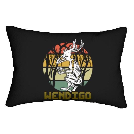Vintage Folk Wendigo Halloween Cryptid Monster Lumbar Pillows