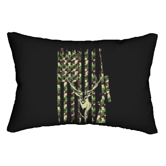 Deer Hunter Camouflage Flag Deer Head - Deer Hunti Lumbar Pillows
