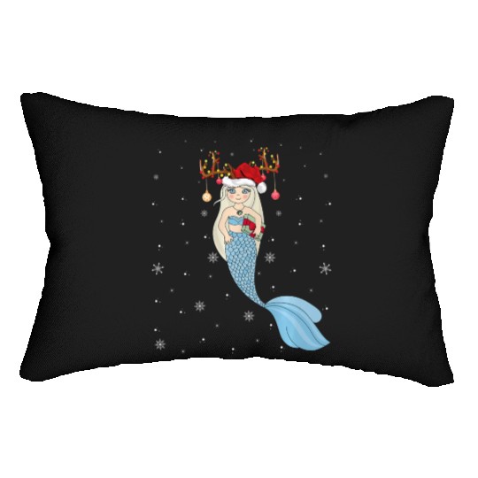 Mermaid Lover Xmas Reindeer Santa Hat Mermaid Lumbar Pillows