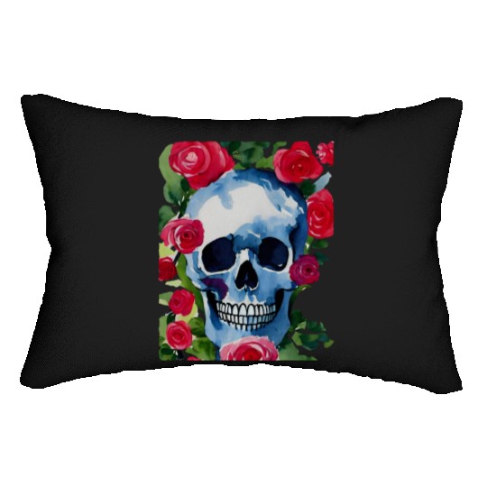 Skull and Roses - Garden Of Roses Lumbar Pillows