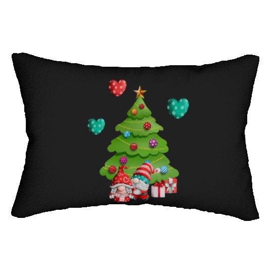 christmas is love, gnomes, christmas tree, love Lumbar Pillows