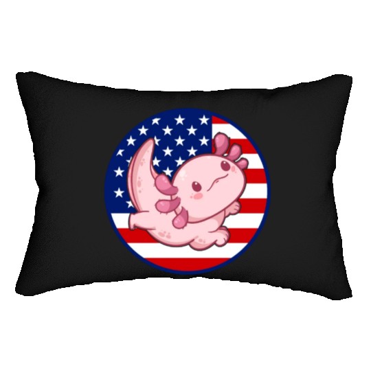 Axolotl American Flag Kawaii Axolotl US Flag Axolo Lumbar Pillows