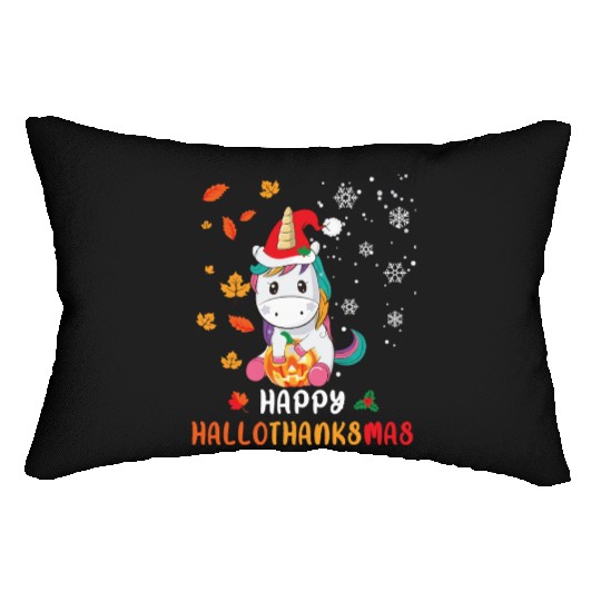 Unicorn Lover Halloween Happy Hallothanksmas Lumbar Pillows