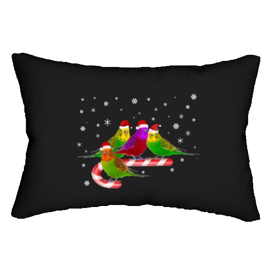 Santa Claus Budgies on Christmas Candy Cane Lumbar Pillows