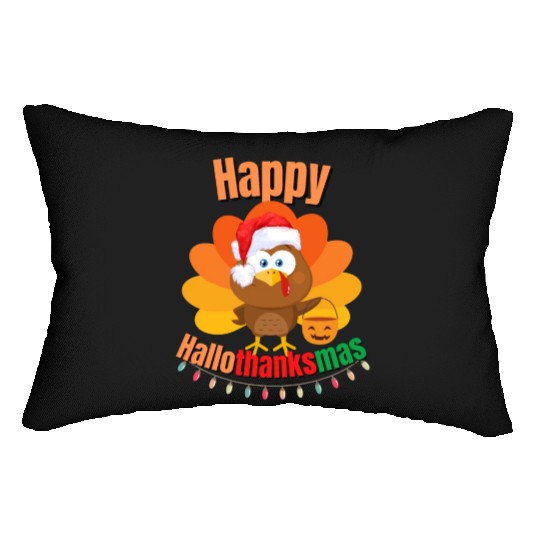 Happy Hallothanksmas Trick or Treat Santa Turkey Lumbar Pillows