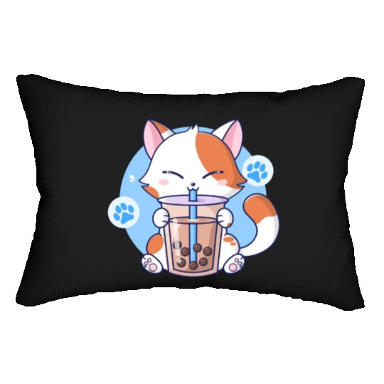 Cat Boba Tea Bubble Tea Kawaii Anime Japanese Neko Lumbar Pillows