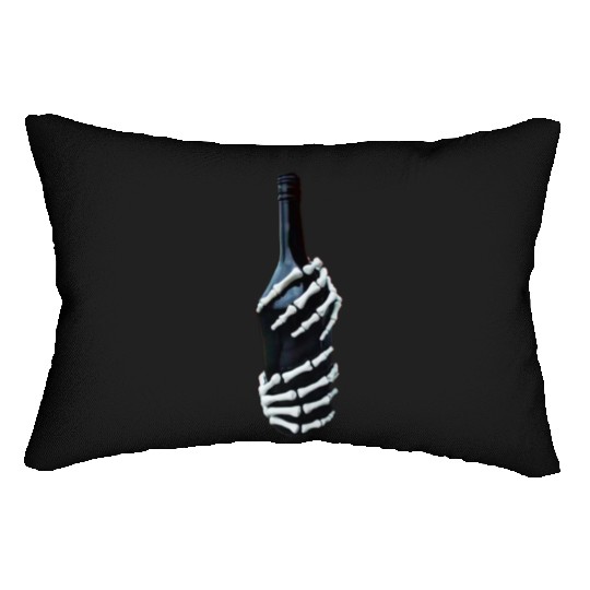 Halloween Skeleton Hand holds wine Bottle Minimal Lumbar Pillows