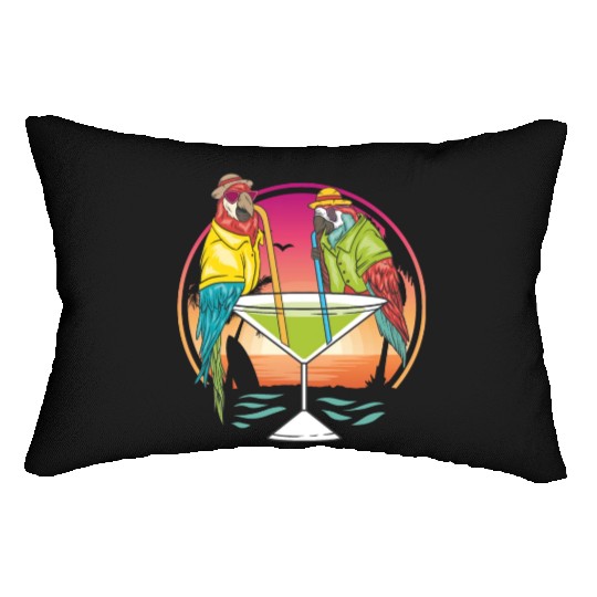 Parrots Drinking Margarita Hawaiian Birds Gift Lumbar Pillows