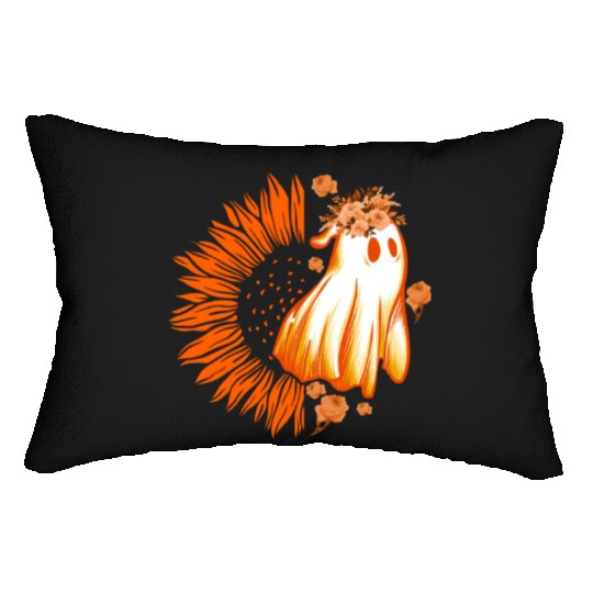 Halloween Theme Cute Ghost Sunflower Coffee Lover Lumbar Pillows