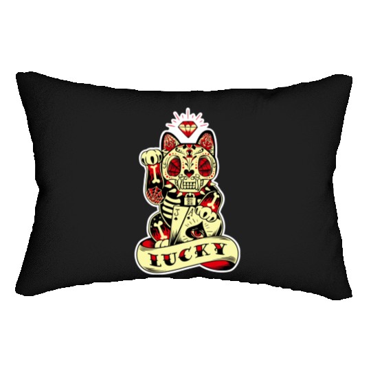 lucky cat Skull Candy Lumbar Pillows