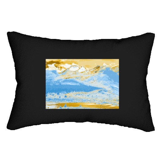 Golden Blue Mountain Lake Lumbar Pillows
