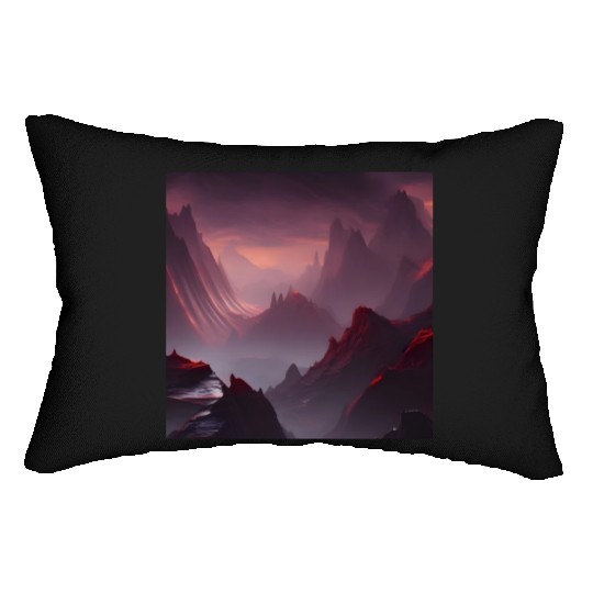 Lonely Red Mountains on an Alien Planet Abstract Lumbar Pillows