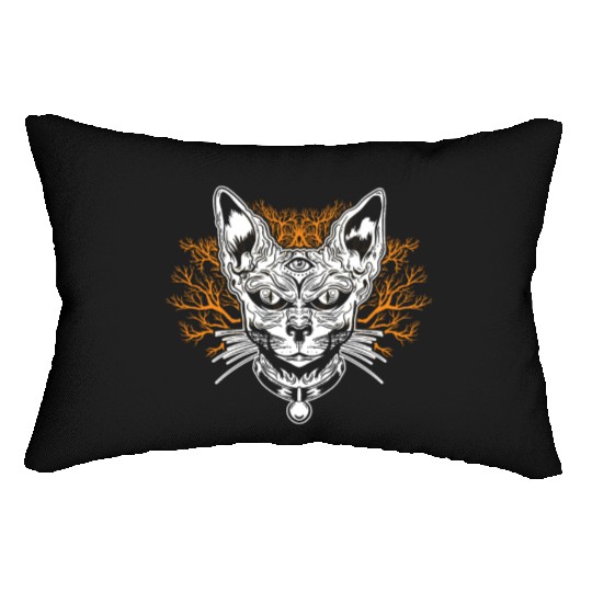 Goth Cat Concert Festivals Black Heavy Death Metal Lumbar Pillows