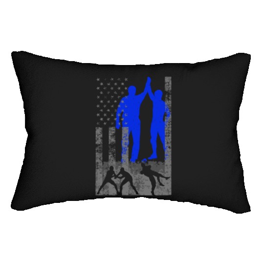 Wrestling American Flag Blue Male Wrestler On Us F Lumbar Pillows
