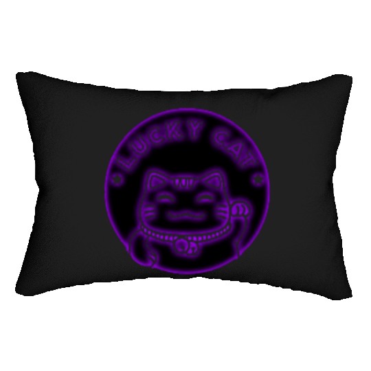 Purple neon lucky cat Lumbar Pillows