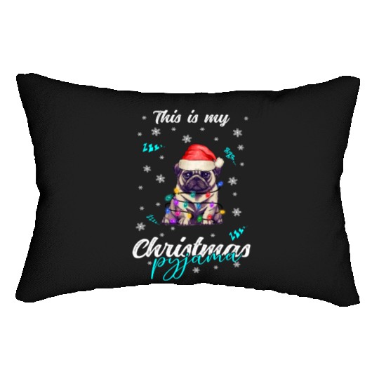 Winter Christmas Pyjama Pug Lumbar Pillows