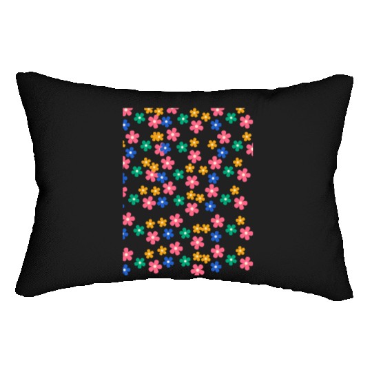 Retro 70s daisy flowers in orange & lilac Lumbar Pillows