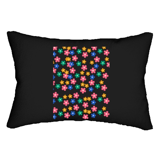 Retro 70s daisy flowers in orange & lilac Lumbar Pillows