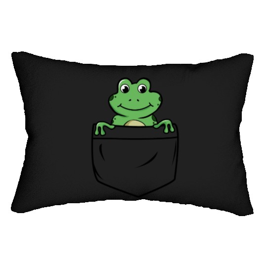 Happy Little Green Frog in the Pocket Funny Animal Lumbar Pillows