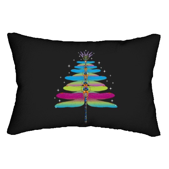 Dragonfly Christmas Tree Funny Insects Lover Xmas Lumbar Pillows