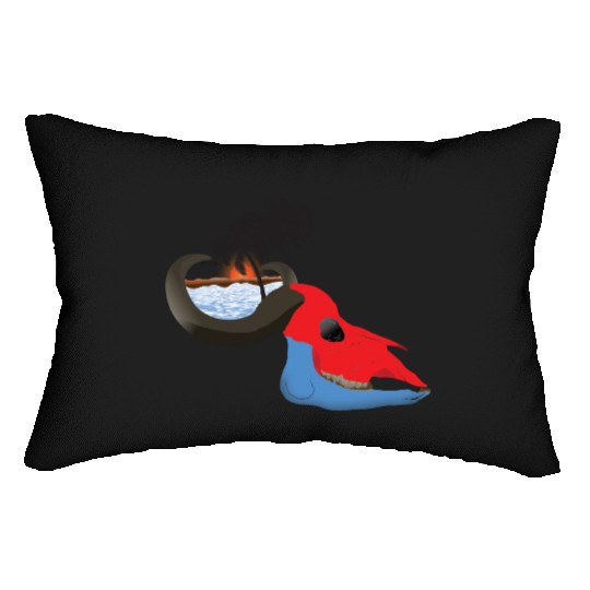 buffalo skull colorful Lumbar Pillows