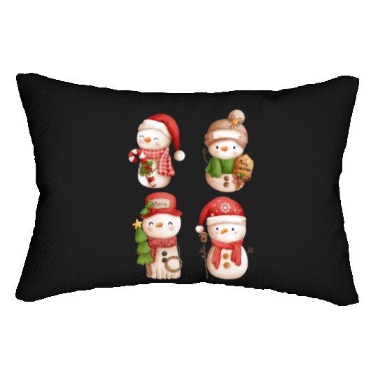 Snowmen in christmas mode happy holidays Lumbar Pillows