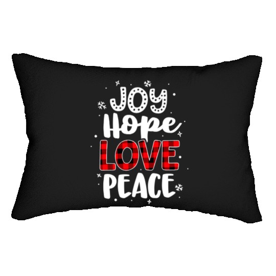 Joy Hope Love Peace Red Buffalo Plaid Christmas Lumbar Pillows