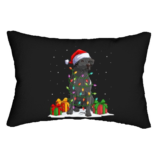 Black Lab Labrador Christmas Lights Pajama Dog Lumbar Pillows