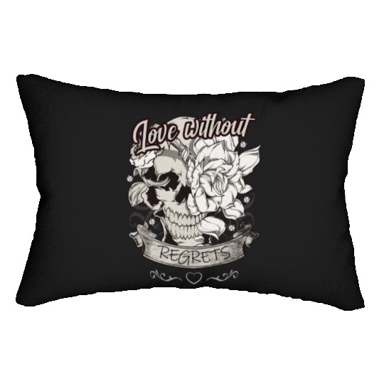 Love With No Regrets Skull With Roses Gift Lumbar Pillows