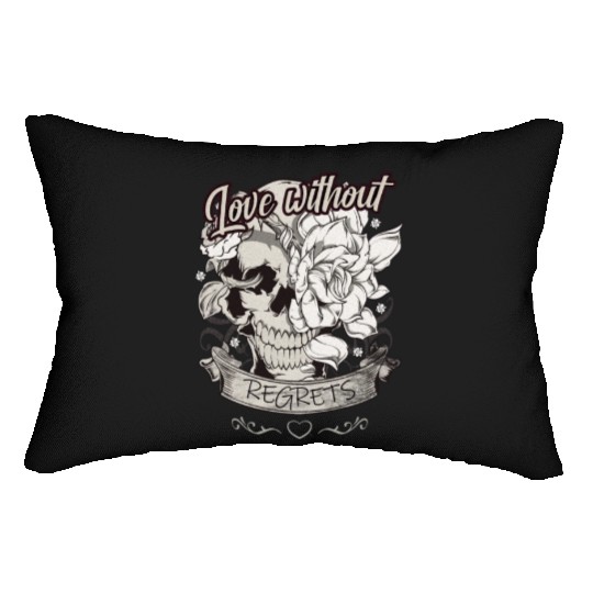 Love With No Regrets Skull With Roses Gift Lumbar Pillows