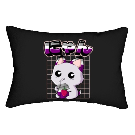Asexual Pride Kawaii Cat Strawberry Milk Asexual F Lumbar Pillows