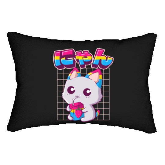 Pansexual Pride Kawaii Cat Strawberry Milk Pansexu Lumbar Pillows