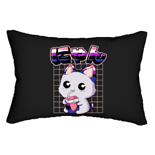 Genderfluid Pride Kawaii Cat Strawberry Milk Lumbar Pillows
