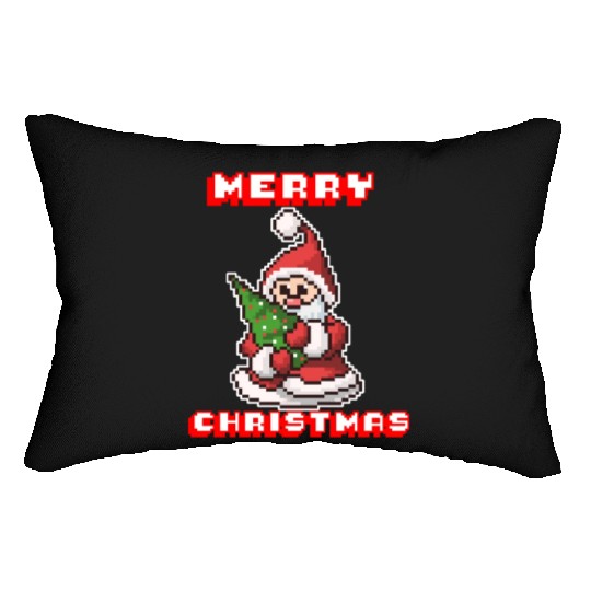 Merry Christmas I Xmas I 8 Bit Pixelated Santa Lumbar Pillows